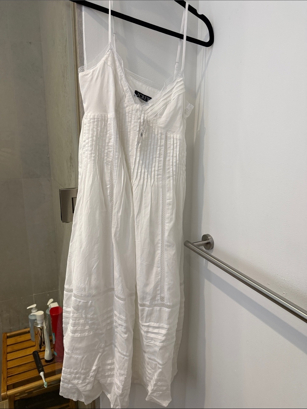 J. Crew White Cotton Midi Sundress with Pintuck Detail